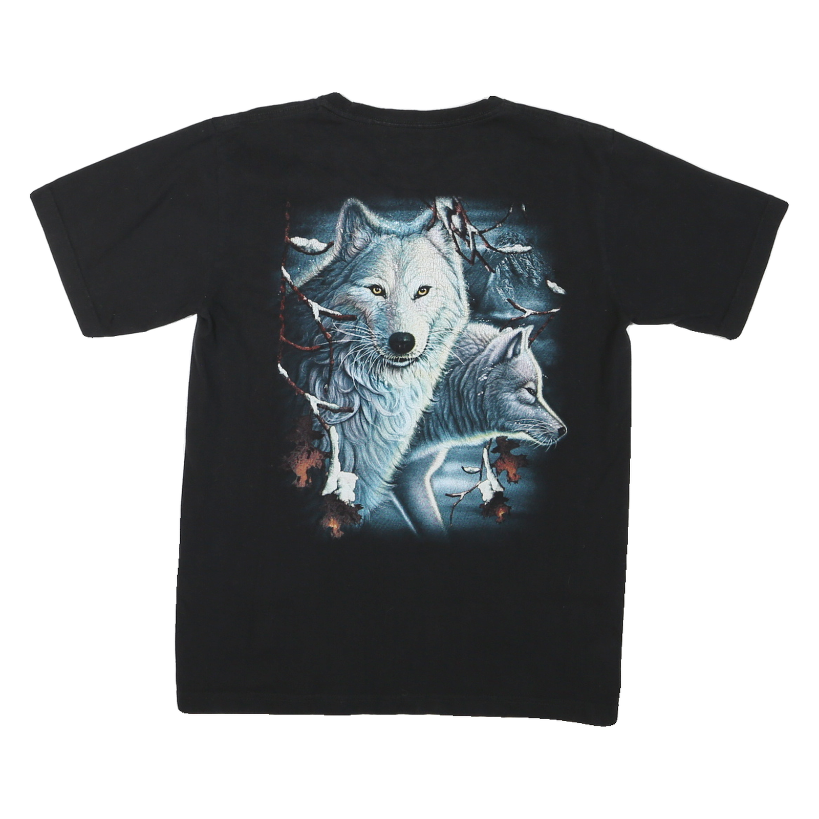Mens Black Graphic T-Shirt M Short Sleeve Crew Neck Wolf Print Cotton Jersey