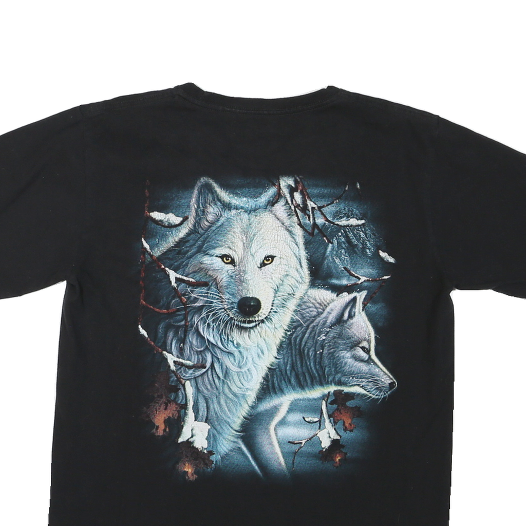 Mens Black Graphic T-Shirt M Short Sleeve Crew Neck Wolf Print Cotton Jersey
