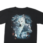 Mens Black Graphic T-Shirt M Short Sleeve Crew Neck Wolf Print Cotton Jersey