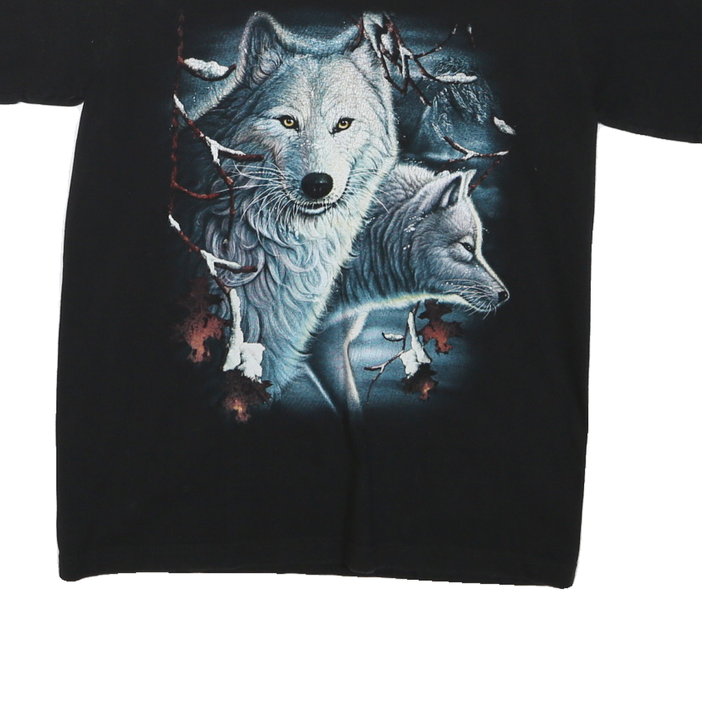 Mens Black Graphic T-Shirt M Short Sleeve Crew Neck Wolf Print Cotton Jersey