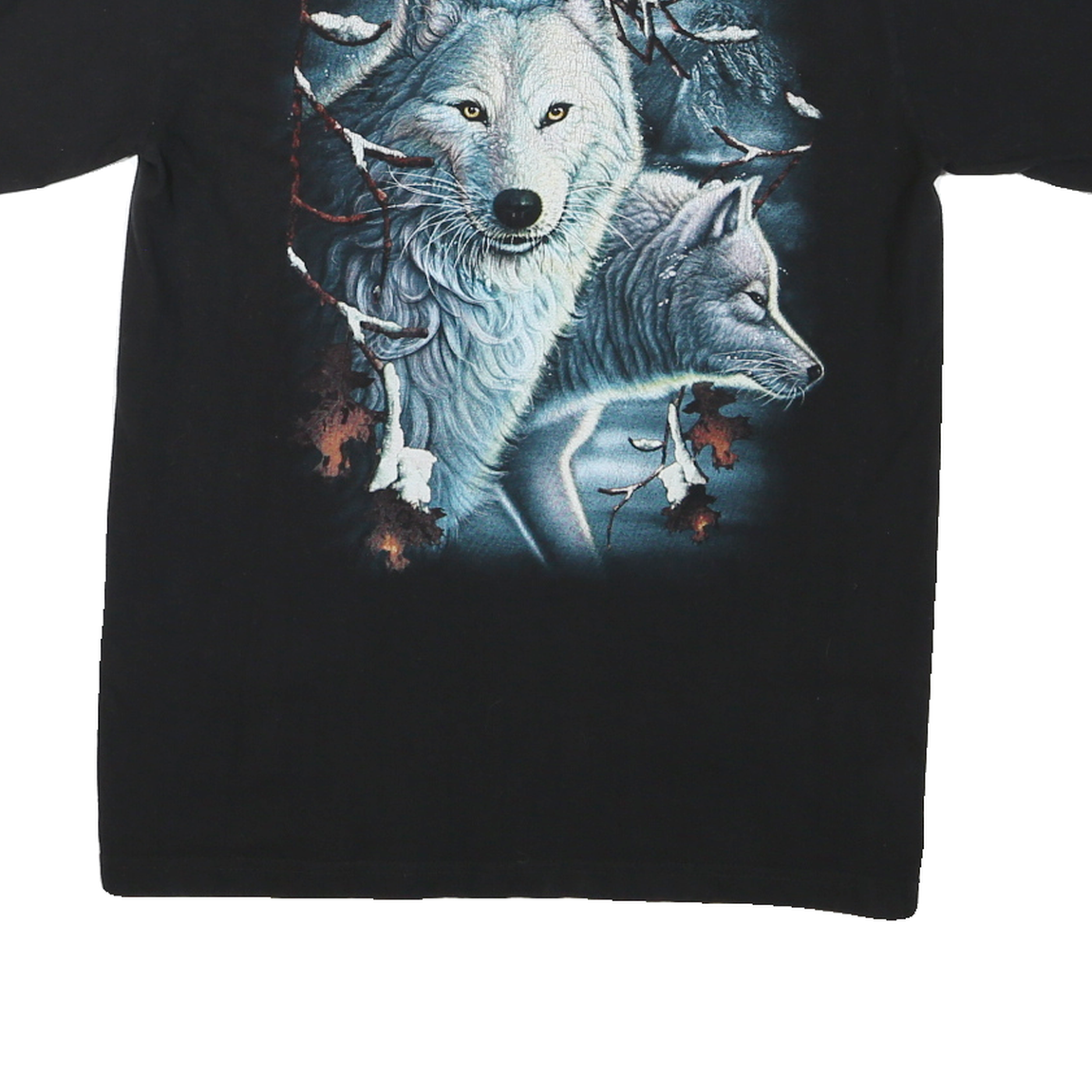 Mens Black Graphic T-Shirt M Short Sleeve Crew Neck Wolf Print Cotton Jersey