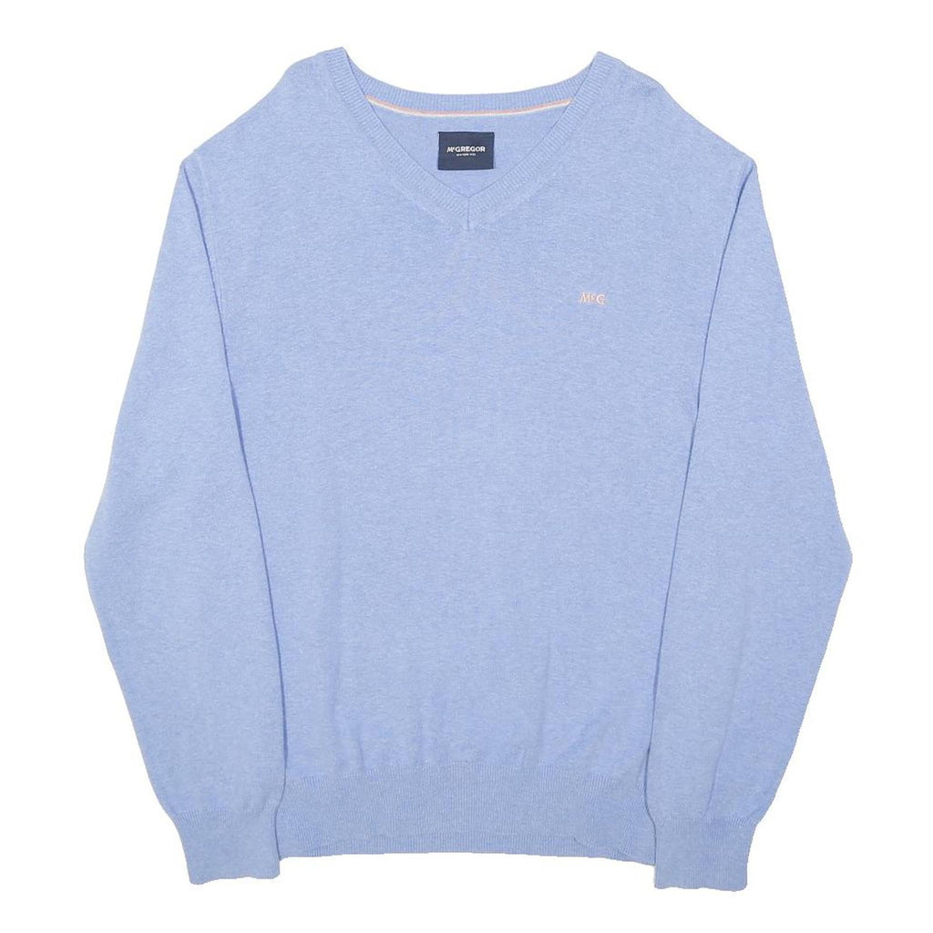 MCGREGOR Mens Blue Plain Cotton V-Neck Basic Knit Jumper L Casual Comfort
