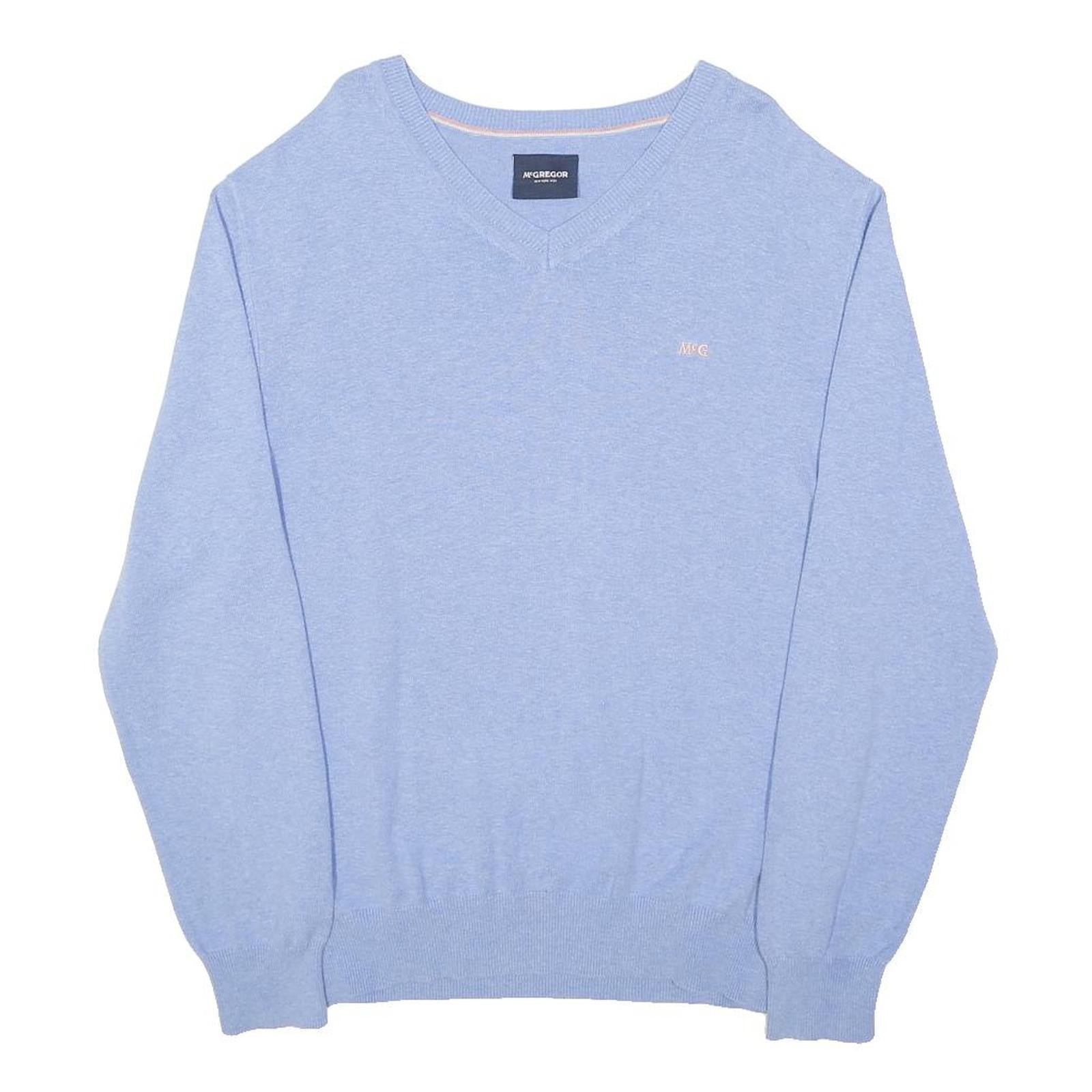 MCGREGOR Mens Blue Plain Cotton V-Neck Basic Knit Jumper L Casual Comfort