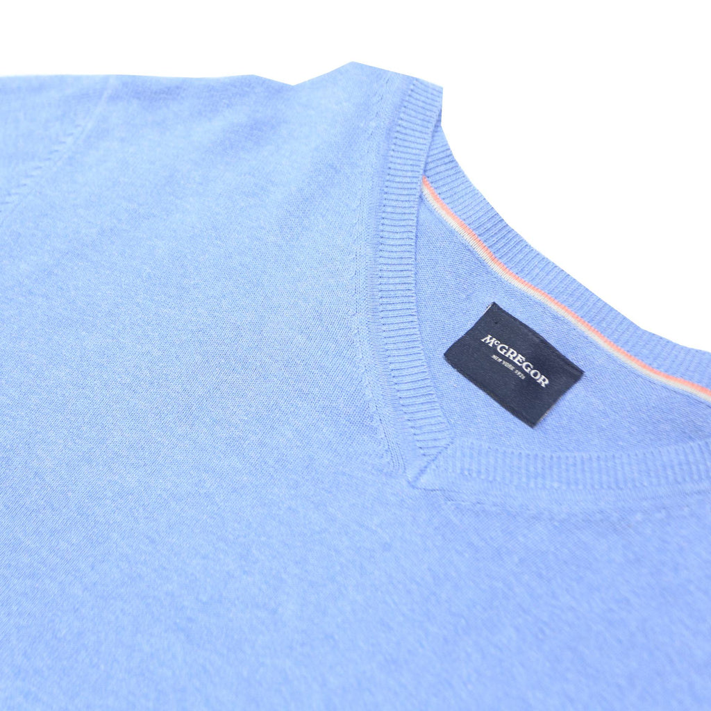 MCGREGOR Mens Blue Plain Cotton V-Neck Basic Knit Jumper L Casual Comfort