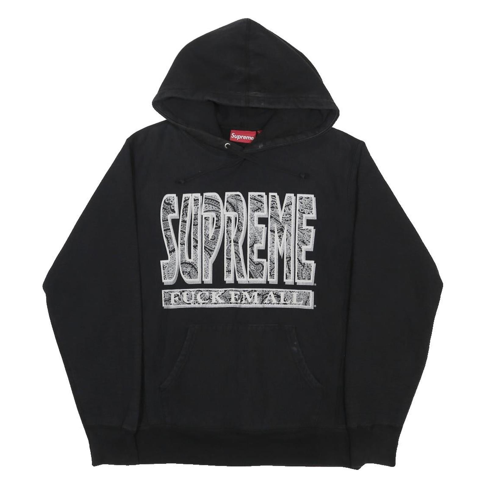 SUPREME Mens Black Hoodie M Cotton Pullover Bandana Print Graphic