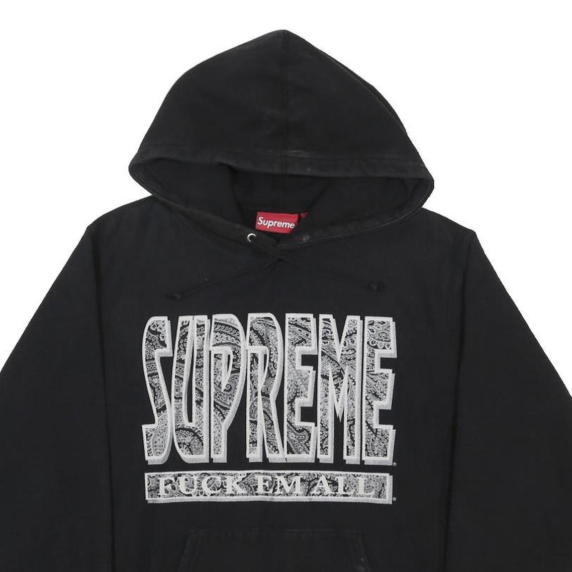 SUPREME Mens Black Hoodie M Cotton Pullover Bandana Print Graphic