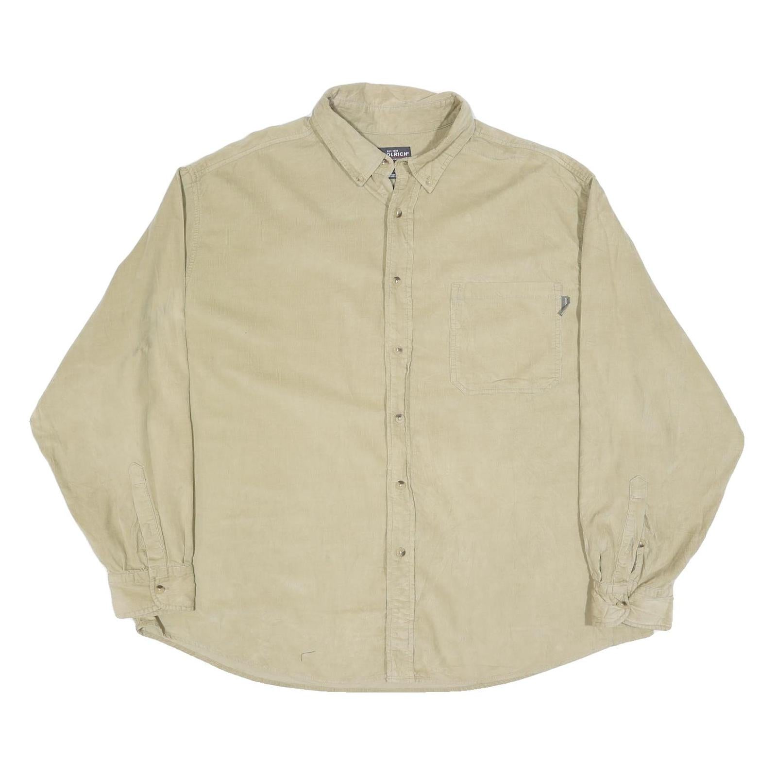 WOOLRICH Mens Beige Button-Down Corduroy Shirt 2XL Casual Cotton Blend Long