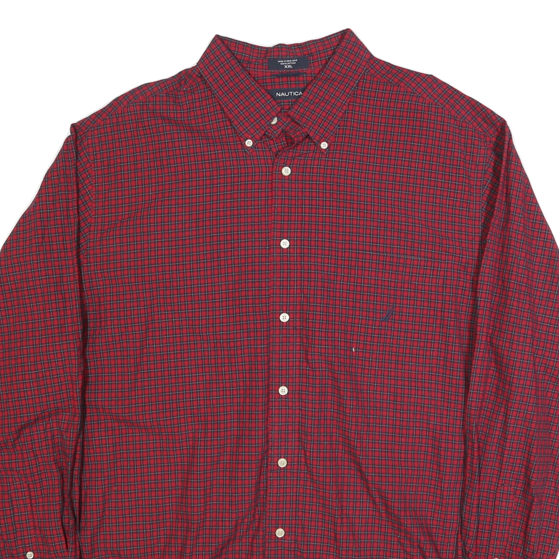 NAUTICA Mens Red & Navy Check Shirt 2XL Classic Button Down Long Sleeve Casual
