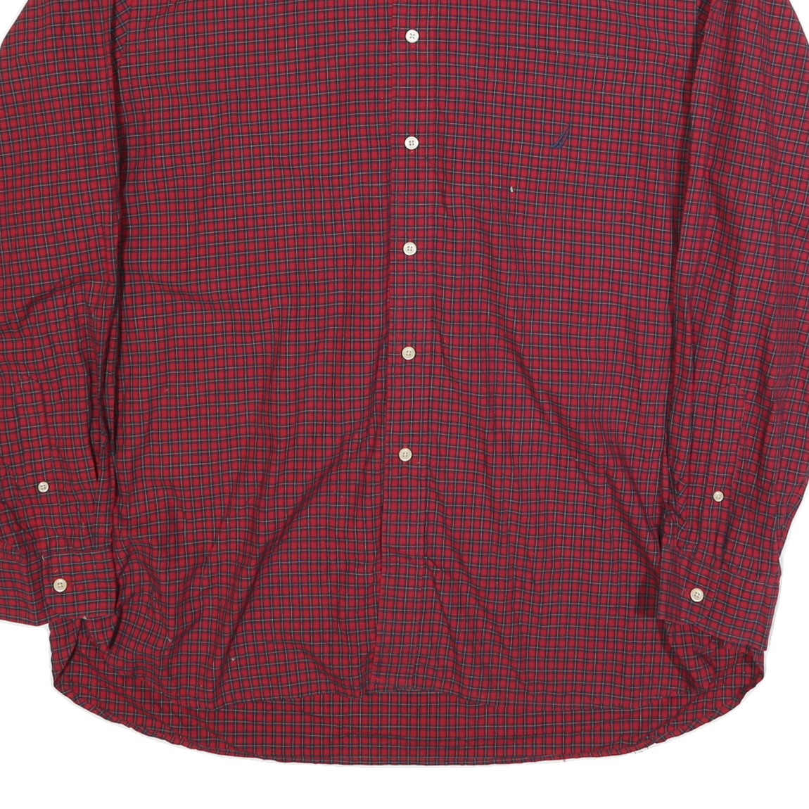 NAUTICA Mens Red & Navy Check Shirt 2XL Classic Button Down Long Sleeve Casual