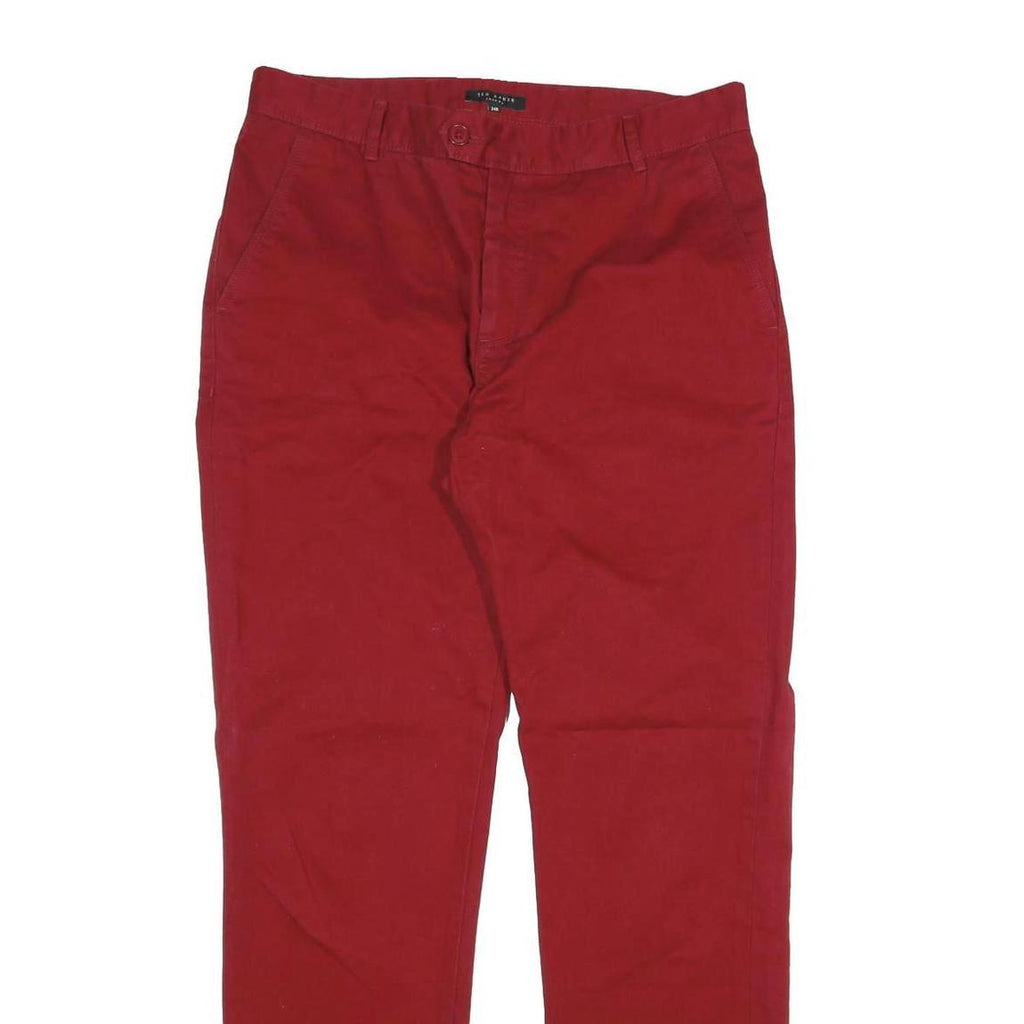 TED BAKER Mens Cotton Red Regular Straight Trousers W34 L33 Stylish Comfortable