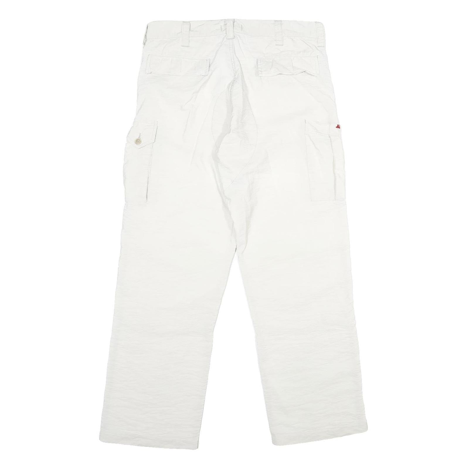 REPLAY Mens Nylon White Regular Cargo Trousers W32 L30 Button Closure