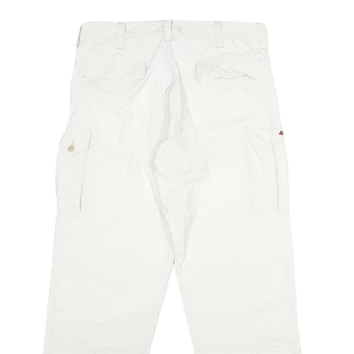 REPLAY Mens Nylon White Regular Cargo Trousers W32 L30 Button Closure