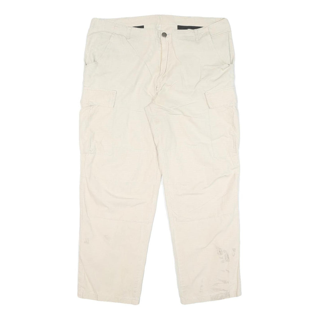 CARHARTT Mens Beige Cotton Blend Relaxed Cargo Trousers W34 L26 Utility Workwear