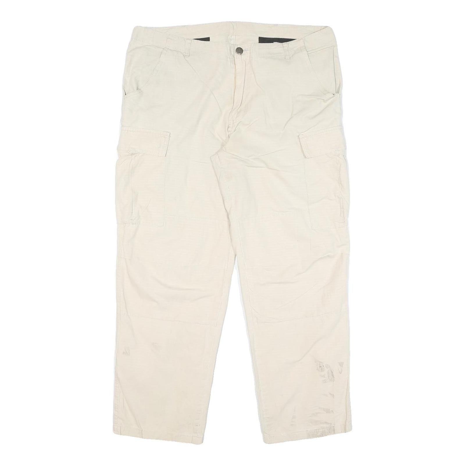 CARHARTT Mens Beige Cotton Blend Relaxed Cargo Trousers W34 L26 Utility Workwear
