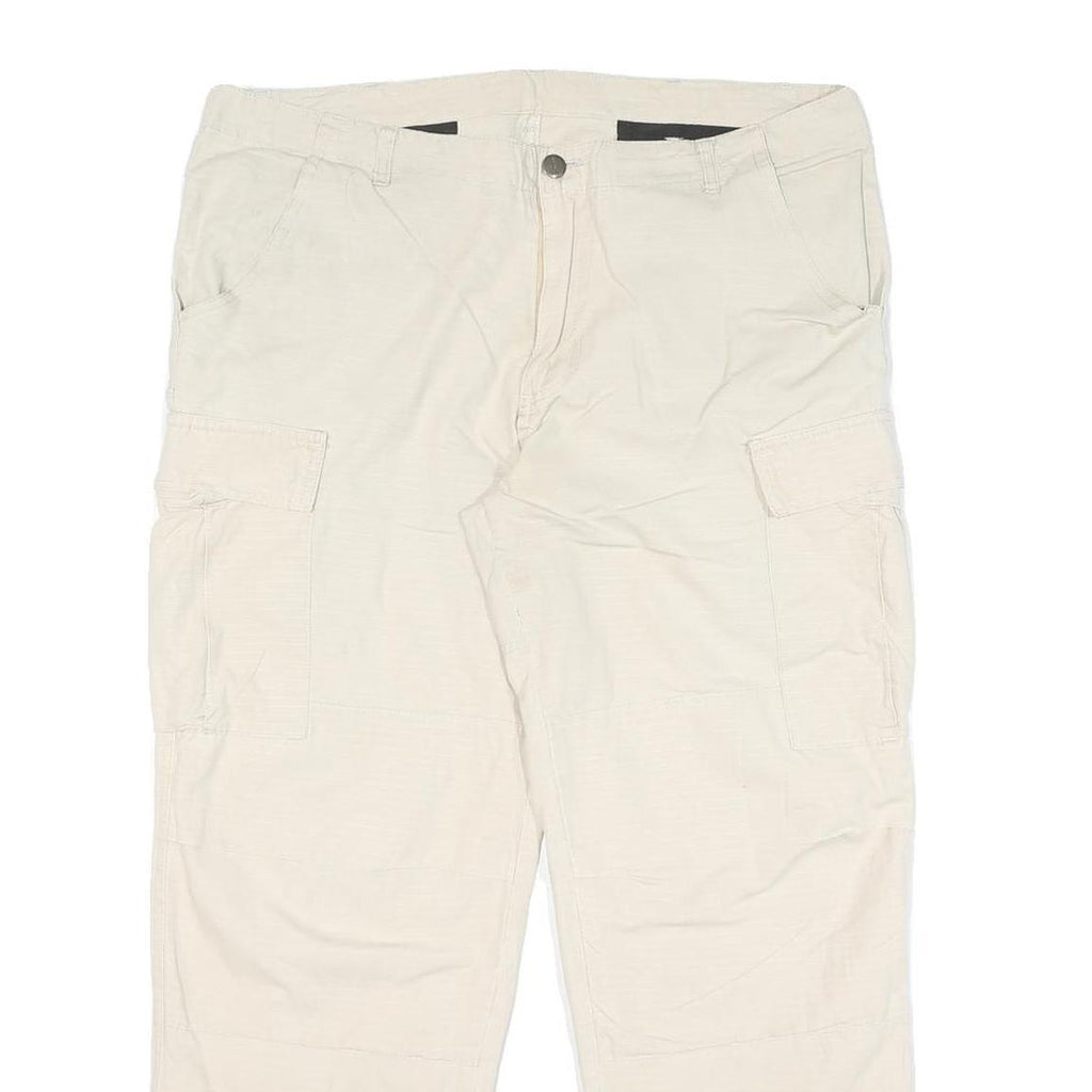 CARHARTT Mens Beige Cotton Blend Relaxed Cargo Trousers W34 L26 Utility Workwear