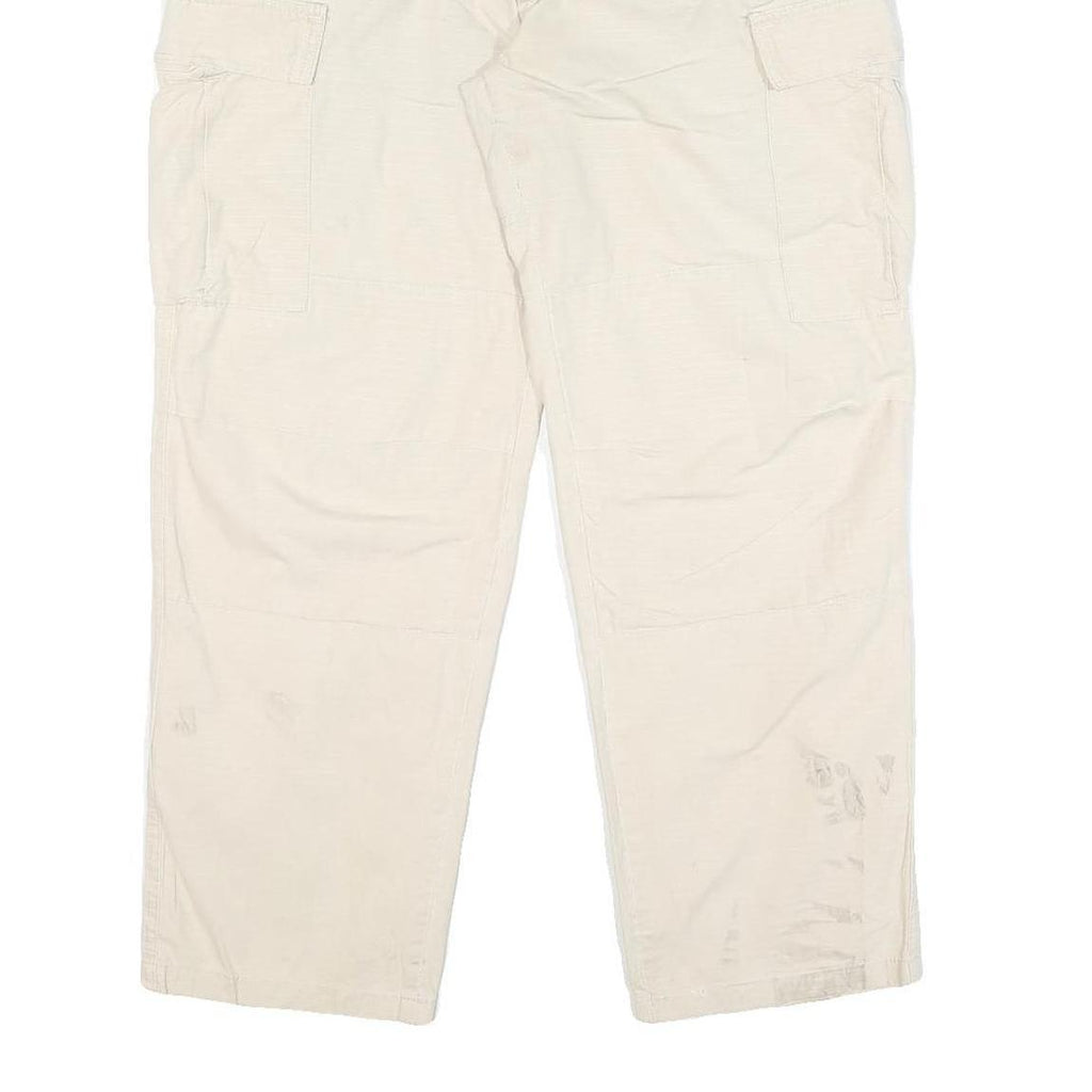 CARHARTT Mens Beige Cotton Blend Relaxed Cargo Trousers W34 L26 Utility Workwear