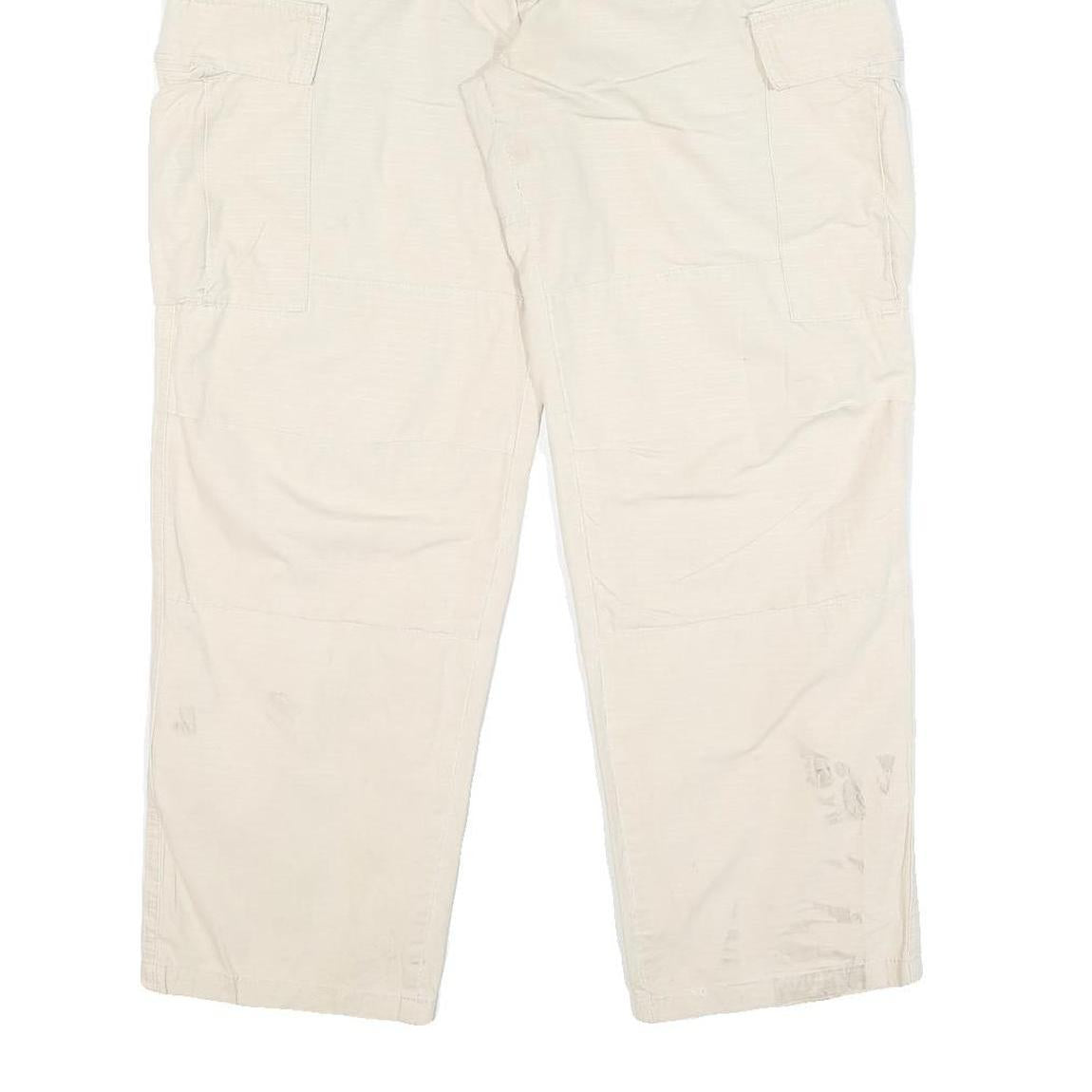 CARHARTT Mens Beige Cotton Blend Relaxed Cargo Trousers W34 L26 Utility Workwear