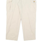 CARHARTT Mens Beige Cotton Blend Relaxed Cargo Trousers W34 L26 Utility Workwear