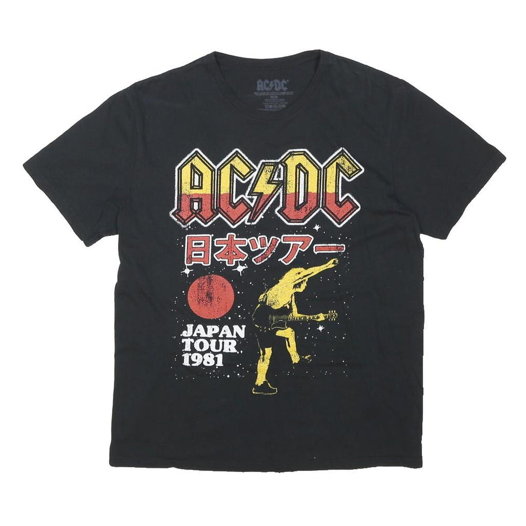 ACDC Mens Black Japan Tour 1981 Graphic T-Shirt M Short Sleeve Crew Neck
