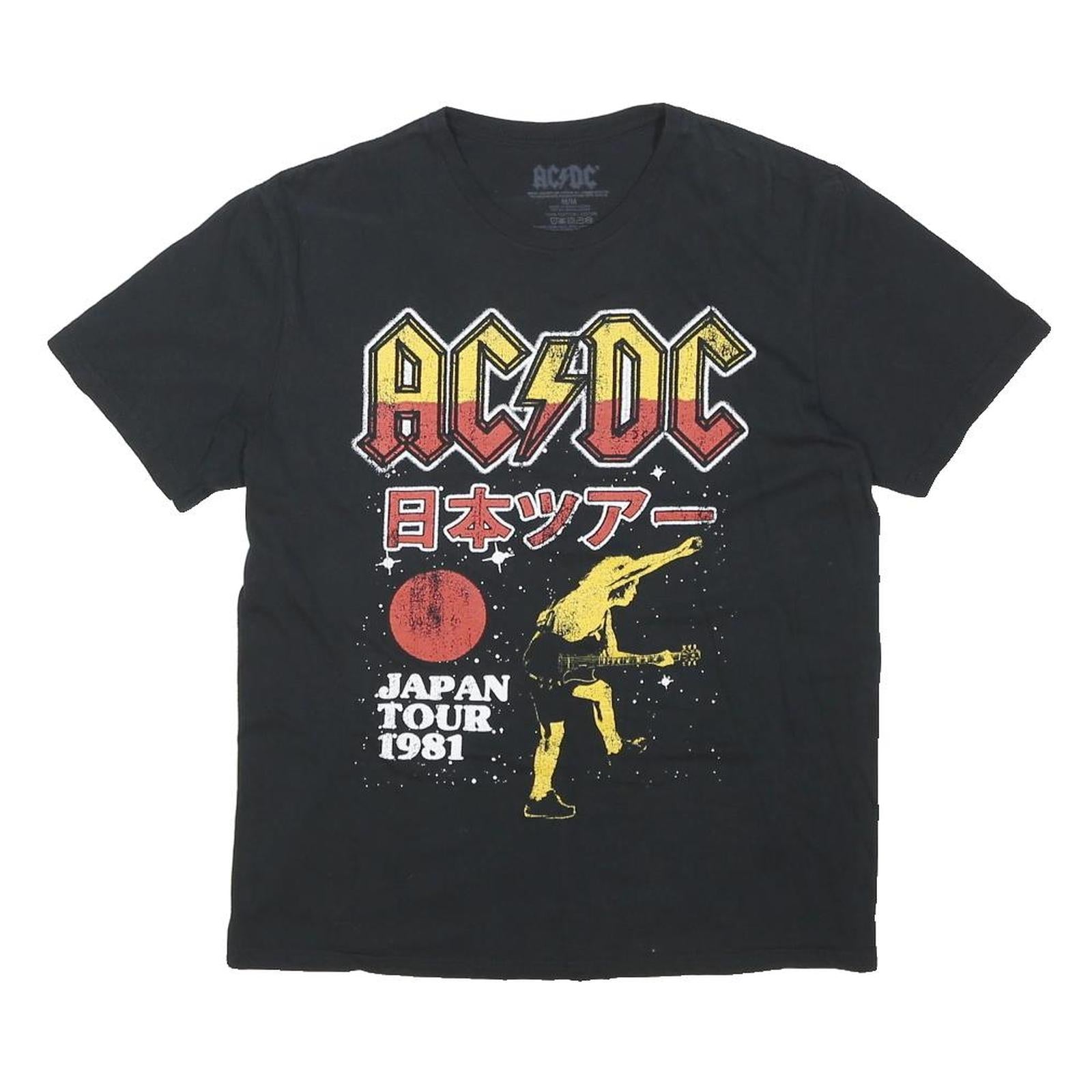 ACDC Mens Black Japan Tour 1981 Graphic T-Shirt M Short Sleeve Crew Neck
