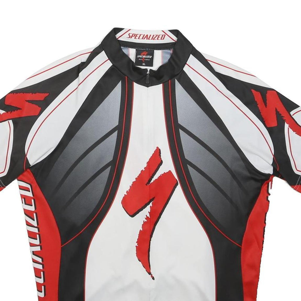 SPECIALIZED Mens White & Black Graphic Cycling T-Shirt XL Short Sleeve Zip Neck
