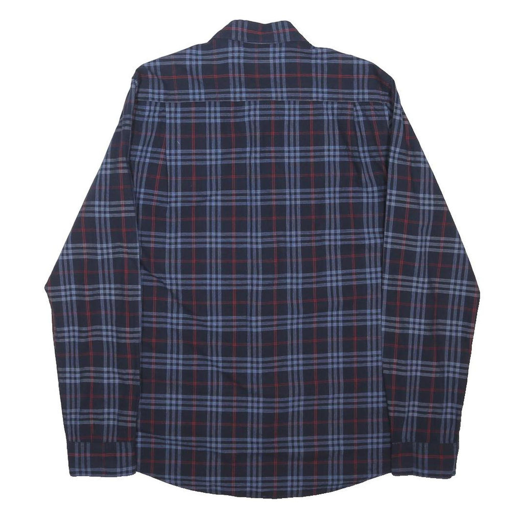 PETER WERTH Mens Blue & Red Check Cotton Blend Shirt L Casual Classic Fit Long
