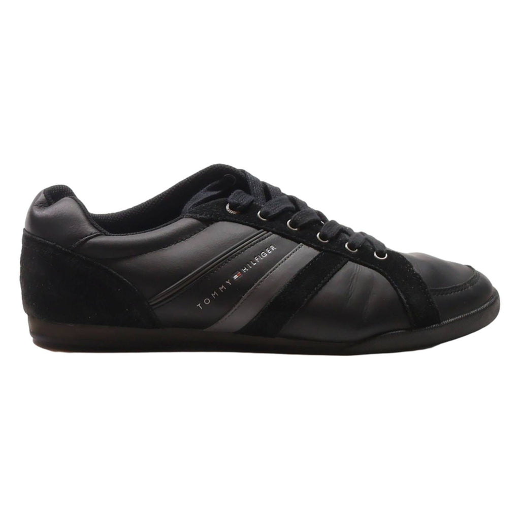 TOMMY HILFIGER Low Top Trainers Black Leather Mens UK 8.5