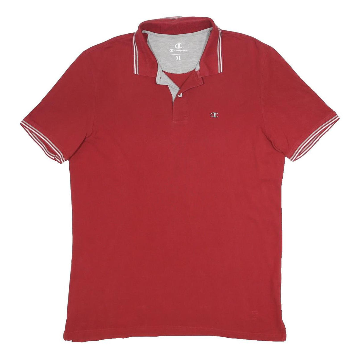 CHAMPION Mens Red Short Sleeve Plain XL Cotton Polo Shirt Stripe Collar Cuffs