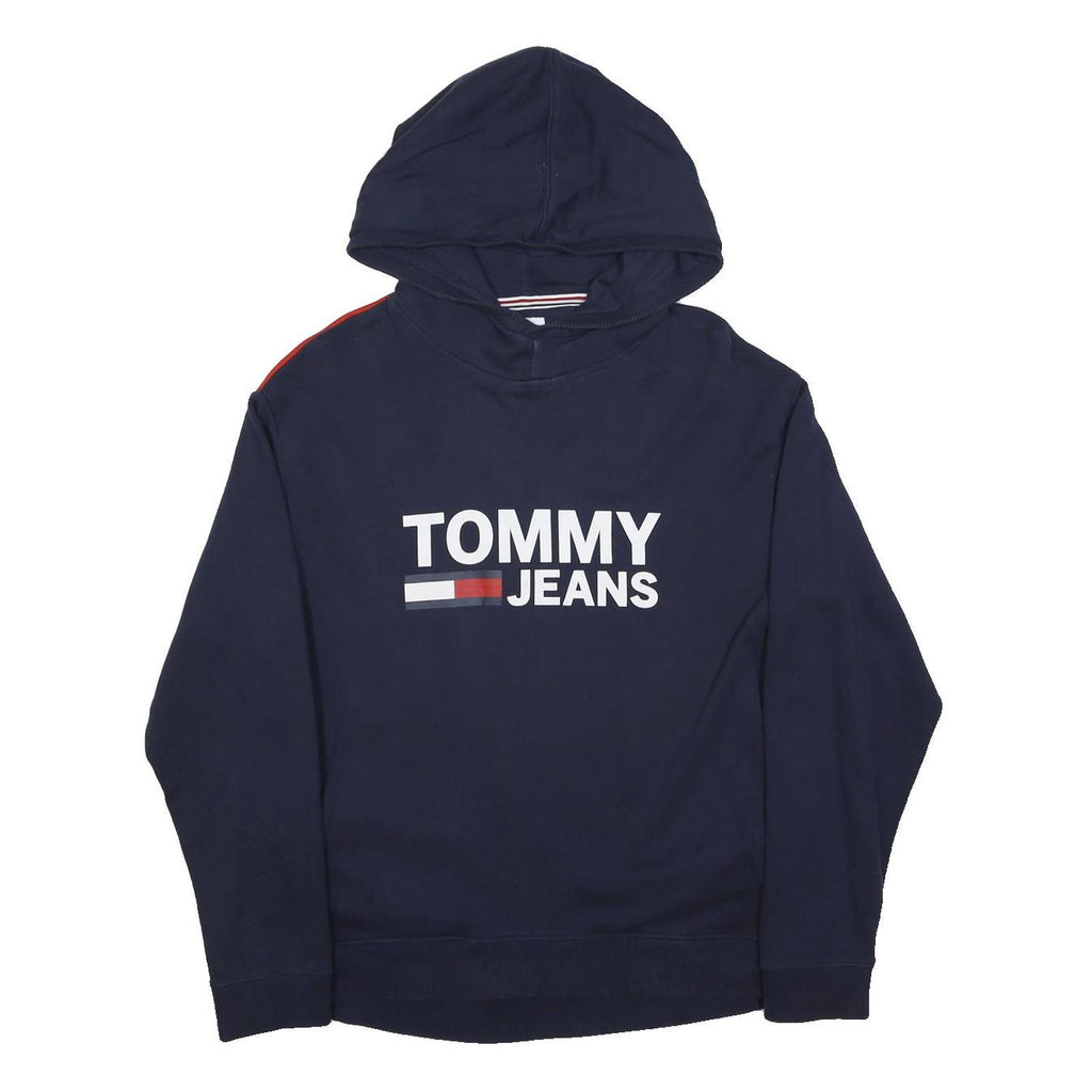 TOMMY JEANS Womens Navy Blue Hoodie M Cotton Blend Pullover Sweatshirt