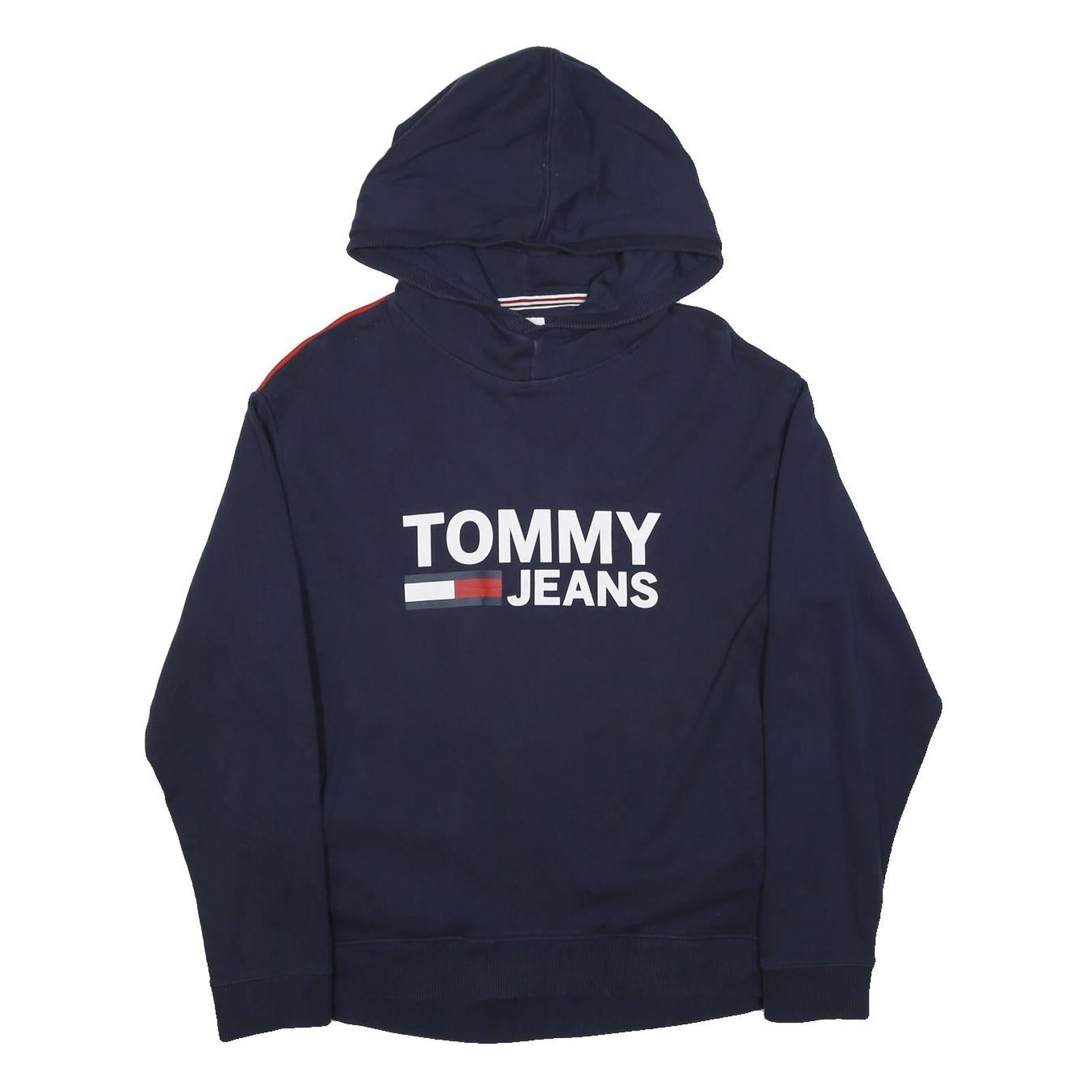 TOMMY JEANS Womens Navy Blue Hoodie M Cotton Blend Pullover Sweatshirt
