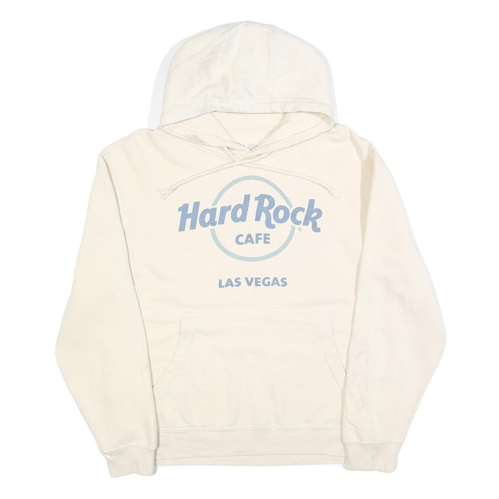 HARD ROCK CAFE Mens White Hoodie S Printed Logo Casual Cotton Blend