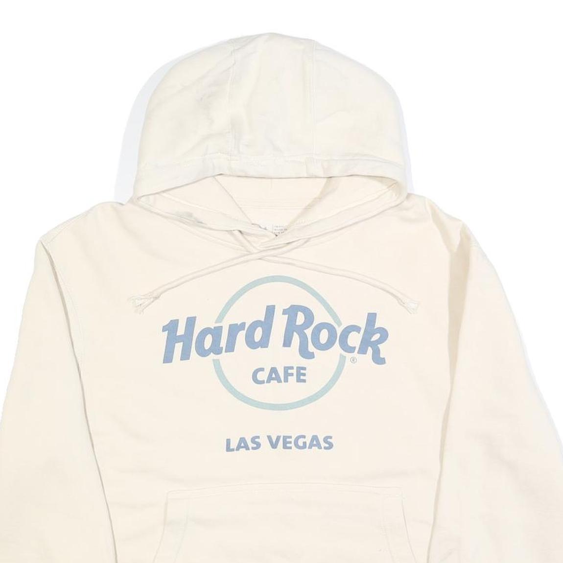 HARD ROCK CAFE Mens White Hoodie S Printed Logo Casual Cotton Blend