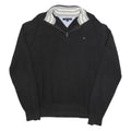 TOMMY HILFIGER Mens Black Pullover Plain V-Neck Basic Knit XL Cotton Jumper