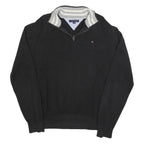 TOMMY HILFIGER Mens Black Pullover Plain V-Neck Basic Knit XL Cotton Jumper