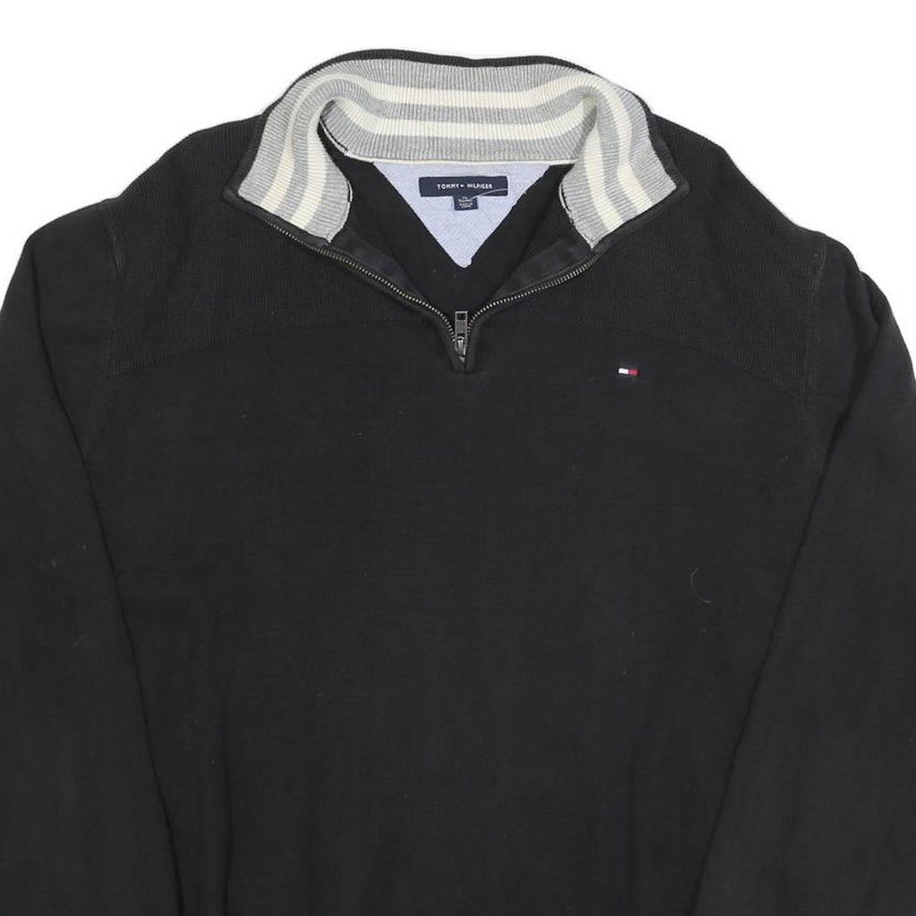TOMMY HILFIGER Mens Black Pullover Plain V-Neck Basic Knit XL Cotton Jumper