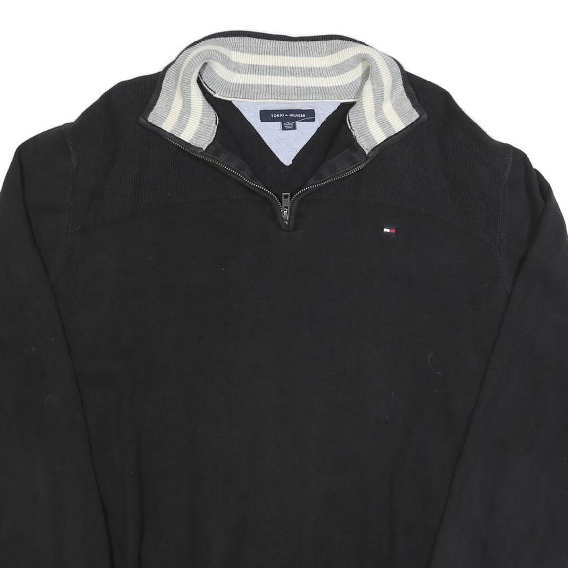 TOMMY HILFIGER Mens Black Pullover Plain V-Neck Basic Knit XL Cotton Jumper
