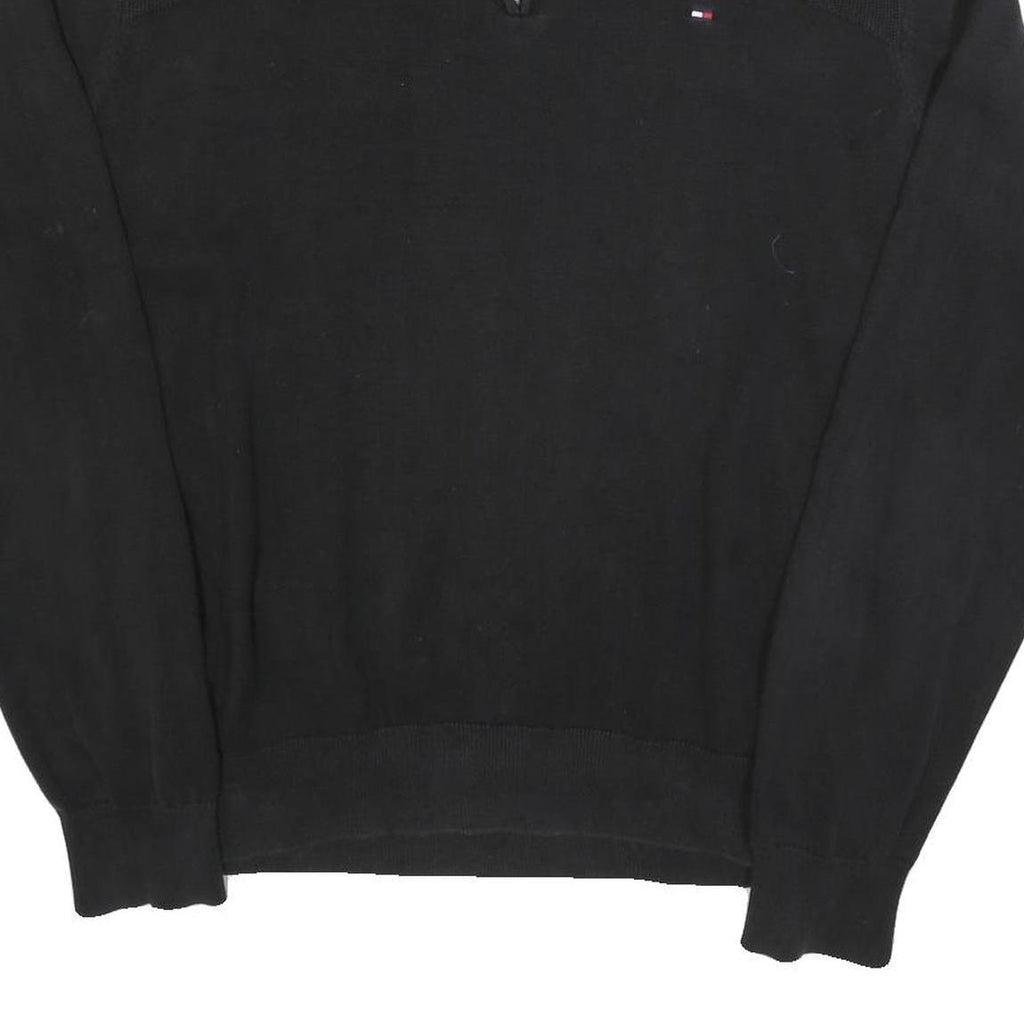 TOMMY HILFIGER Mens Black Pullover Plain V-Neck Basic Knit XL Cotton Jumper