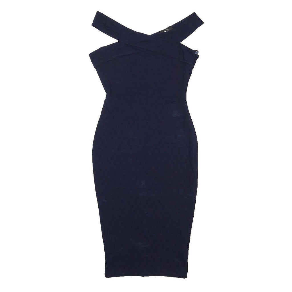 AX Womens Navy Blue Bodycon Cotton Blend Midi Dress UK 10 Cross Strap