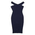 AX Womens Navy Blue Bodycon Cotton Blend Midi Dress UK 10 Cross Strap