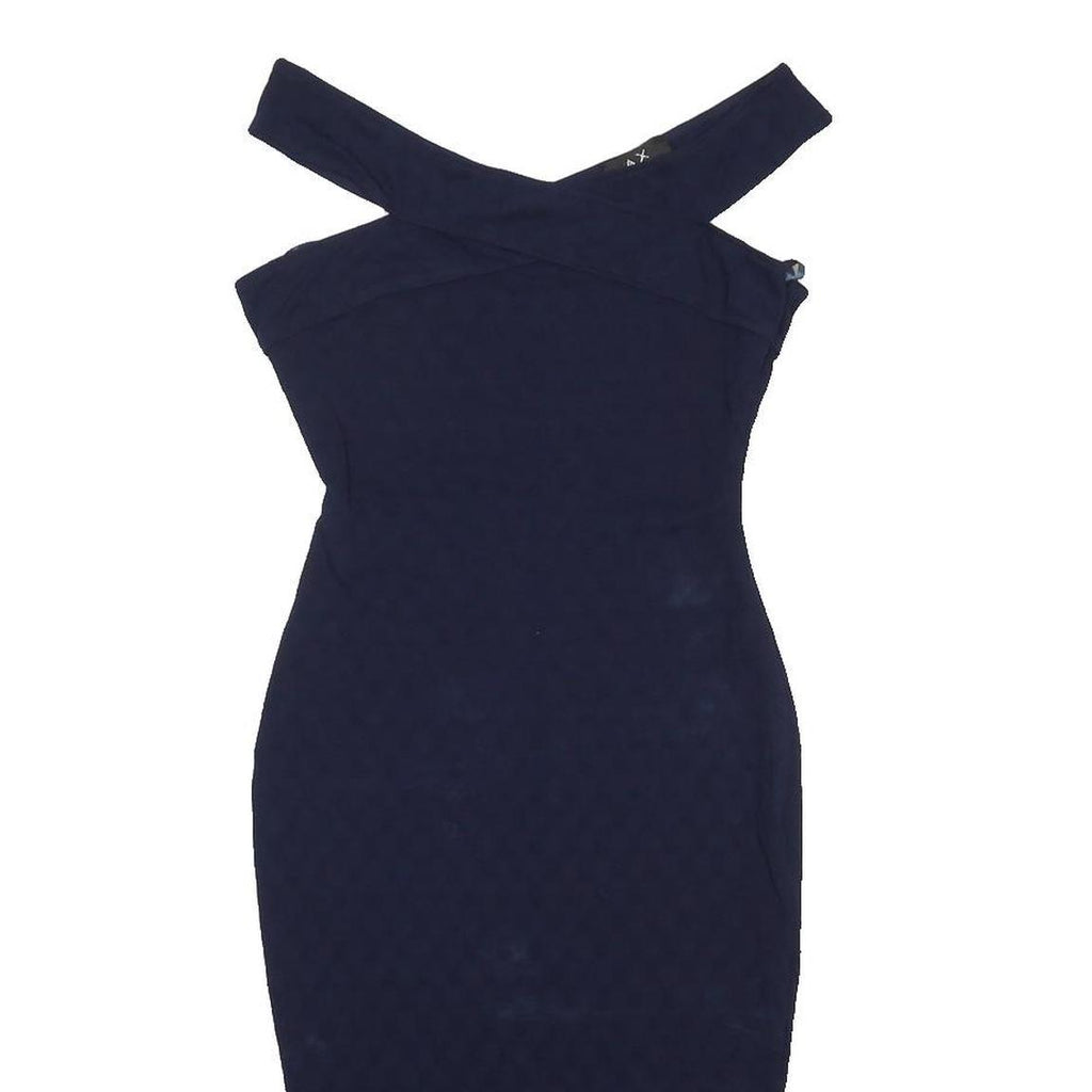 AX Womens Navy Blue Bodycon Cotton Blend Midi Dress UK 10 Cross Strap