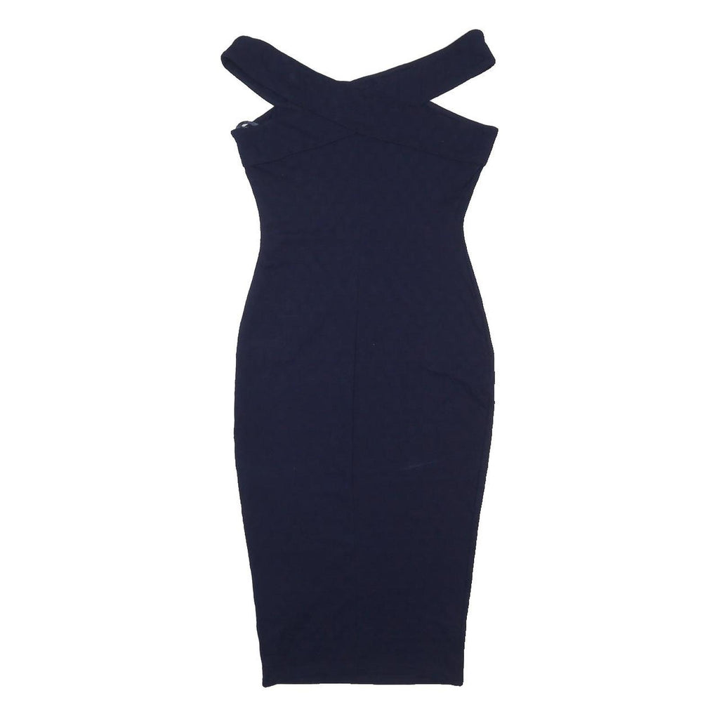 AX Womens Navy Blue Bodycon Cotton Blend Midi Dress UK 10 Cross Strap
