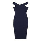 AX Womens Navy Blue Bodycon Cotton Blend Midi Dress UK 10 Cross Strap