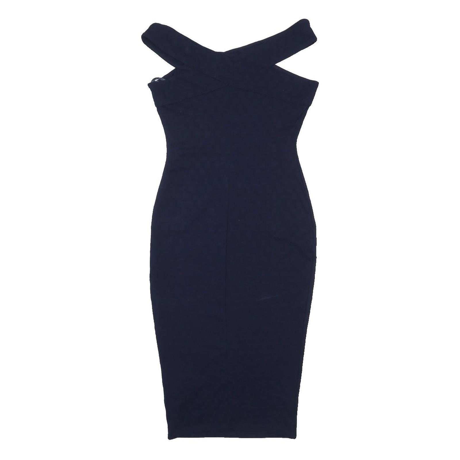 AX Womens Navy Blue Bodycon Cotton Blend Midi Dress UK 10 Cross Strap