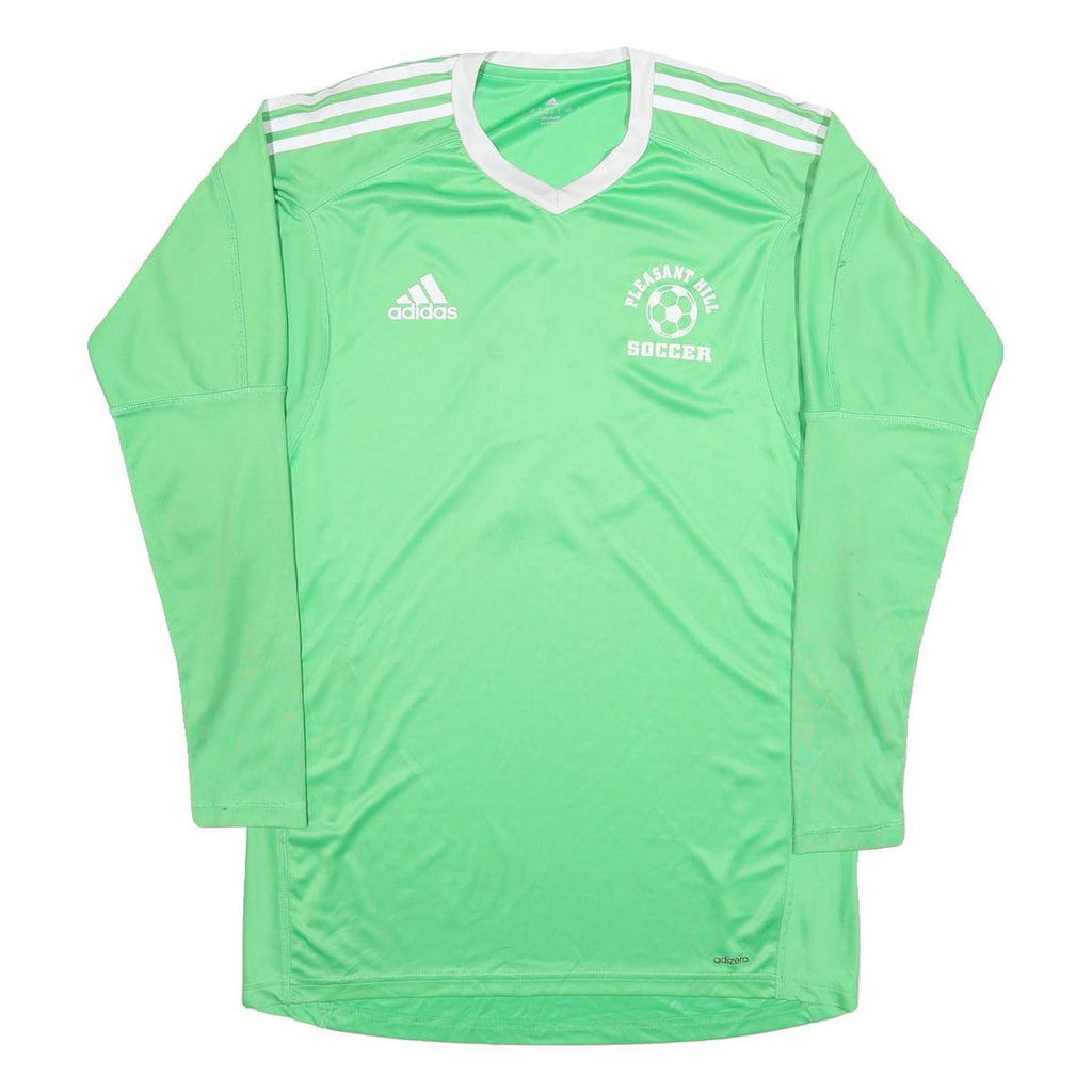 ADIDAS Mens Green & White Soccer T-Shirt M Long Sleeve V-Neck Performance