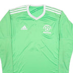 ADIDAS Mens Green & White Soccer T-Shirt M Long Sleeve V-Neck Performance