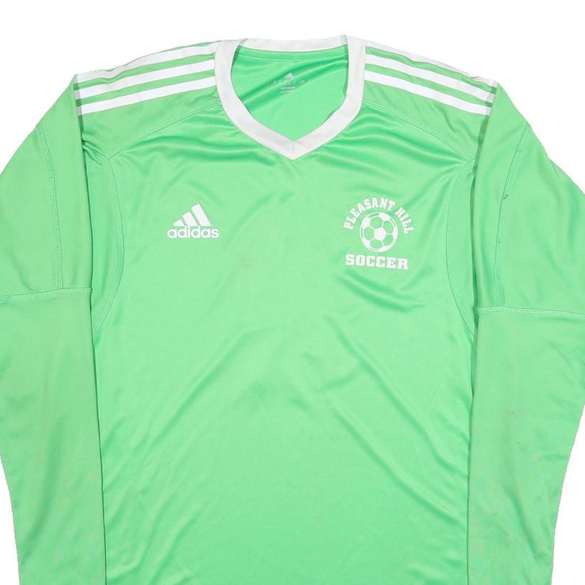 ADIDAS Mens Green & White Soccer T-Shirt M Long Sleeve V-Neck Performance