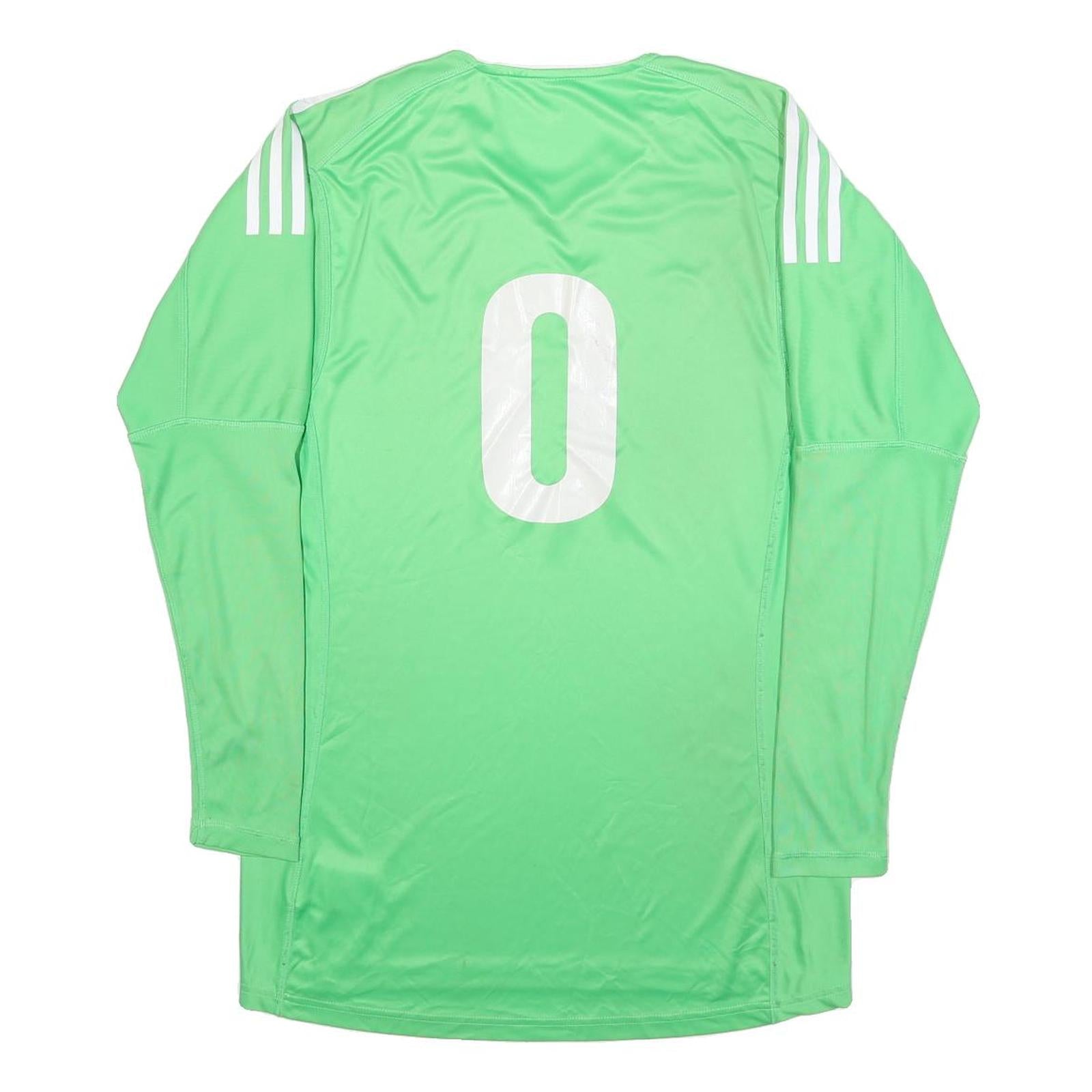 ADIDAS Mens Green & White Soccer T-Shirt M Long Sleeve V-Neck Performance