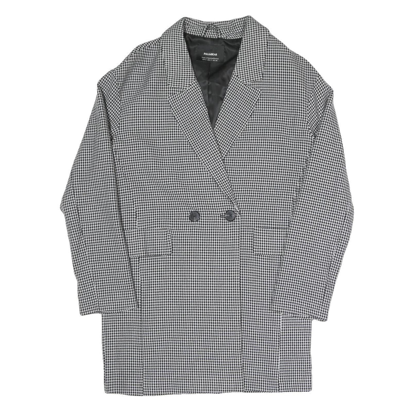 PULL&BEAR Womens Black & White Check Tailored Blazer S Polyester Blend Woven