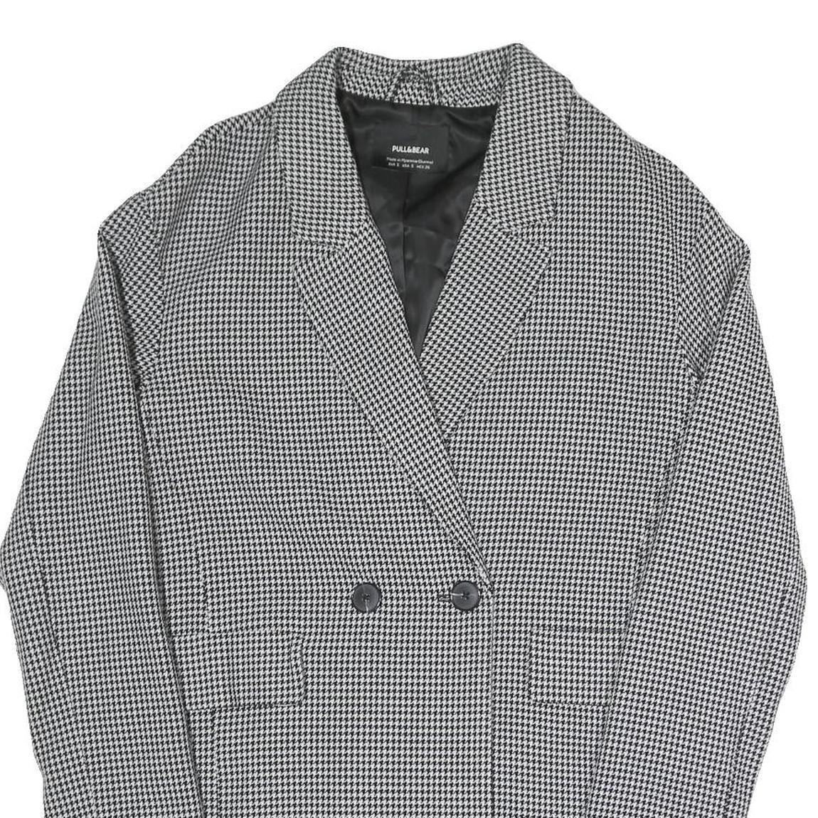PULL&BEAR Womens Black & White Check Tailored Blazer S Polyester Blend Woven