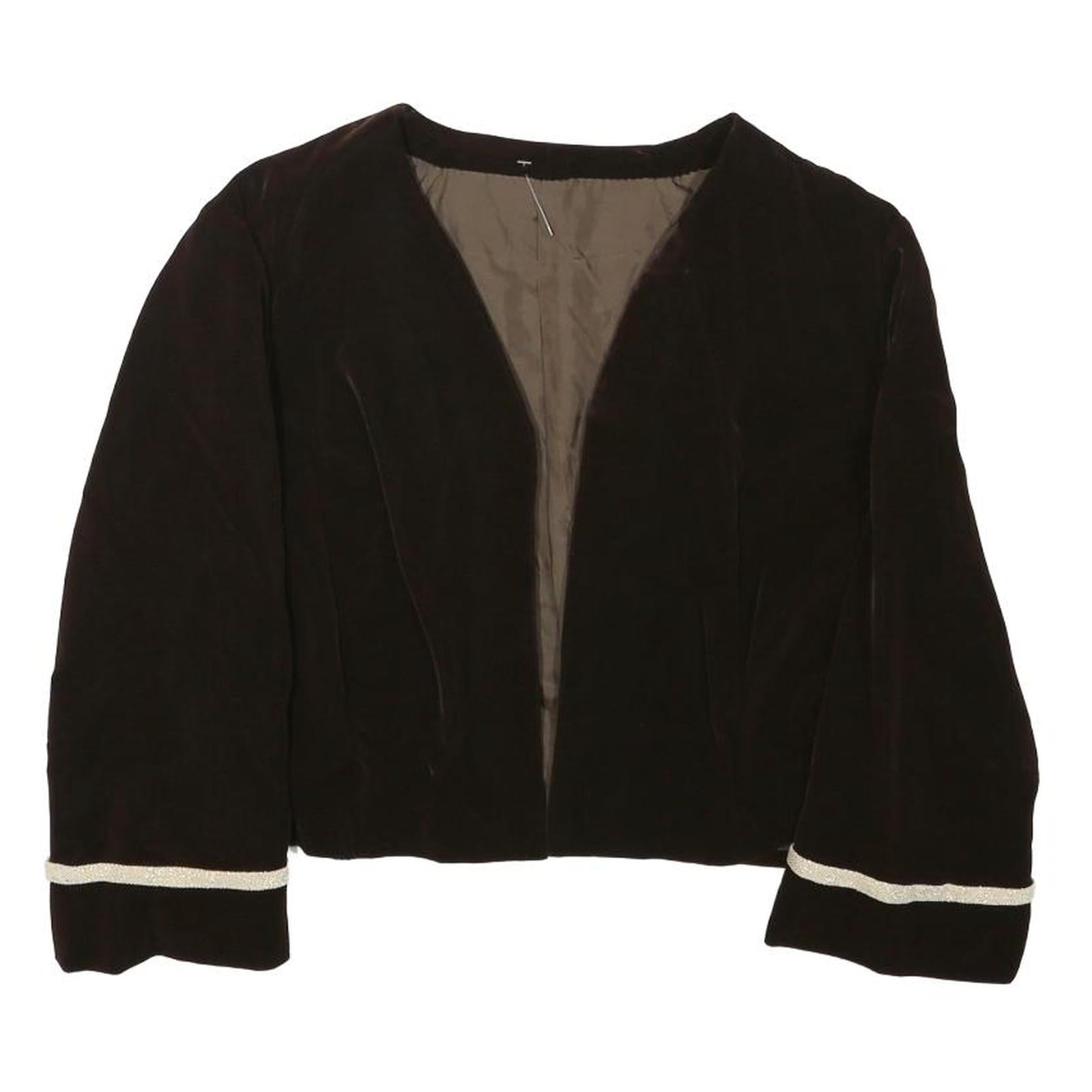 Womens Black Jacket XXS Polyester Blend Plain Cropped Minimalist Sleeve Trim